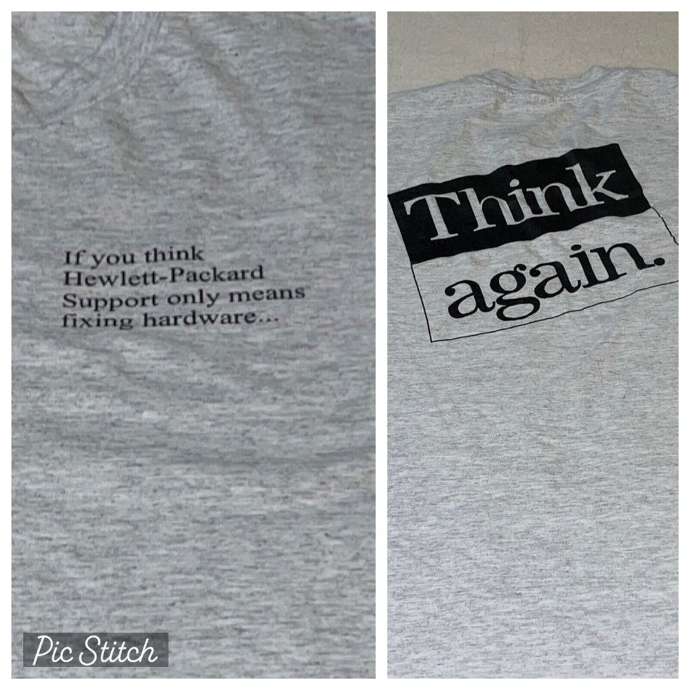 Vintage 90’s Hewlett Packard Tech Shirt XL Think Again Heather Gray Single READ